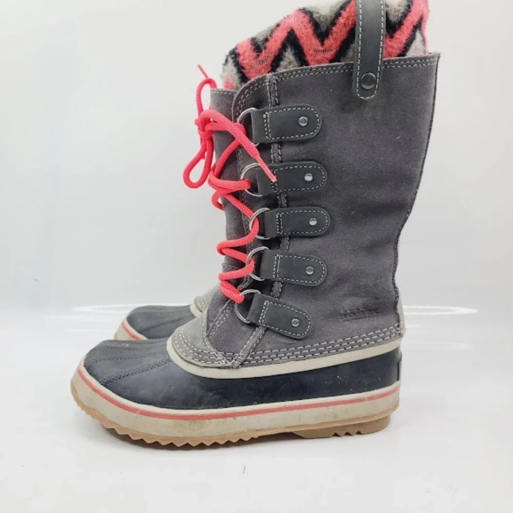 Sorel Women's Gray Pink Joan Of Arctic Leather‎ Mid-Calf Winter Snow Boot Sz 7.5